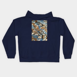 FLYING WHITE CRANES ON BLUE WATER AND SPRING FLOWERS Antique Japanese Floral Kids Hoodie